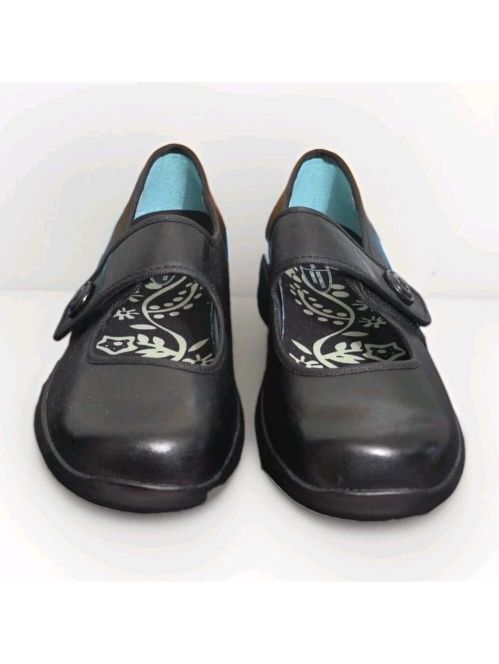 Apex Diabetic E330W Mary Jane Black Leather Floral Print Shoes Sz 10W New In Box